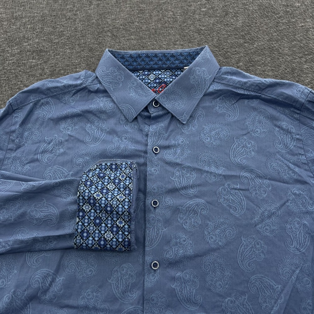 Robert Graham Paisley Button Up Shirt Mens XL Flip Cuffs Blue AOP Classic LS EUC